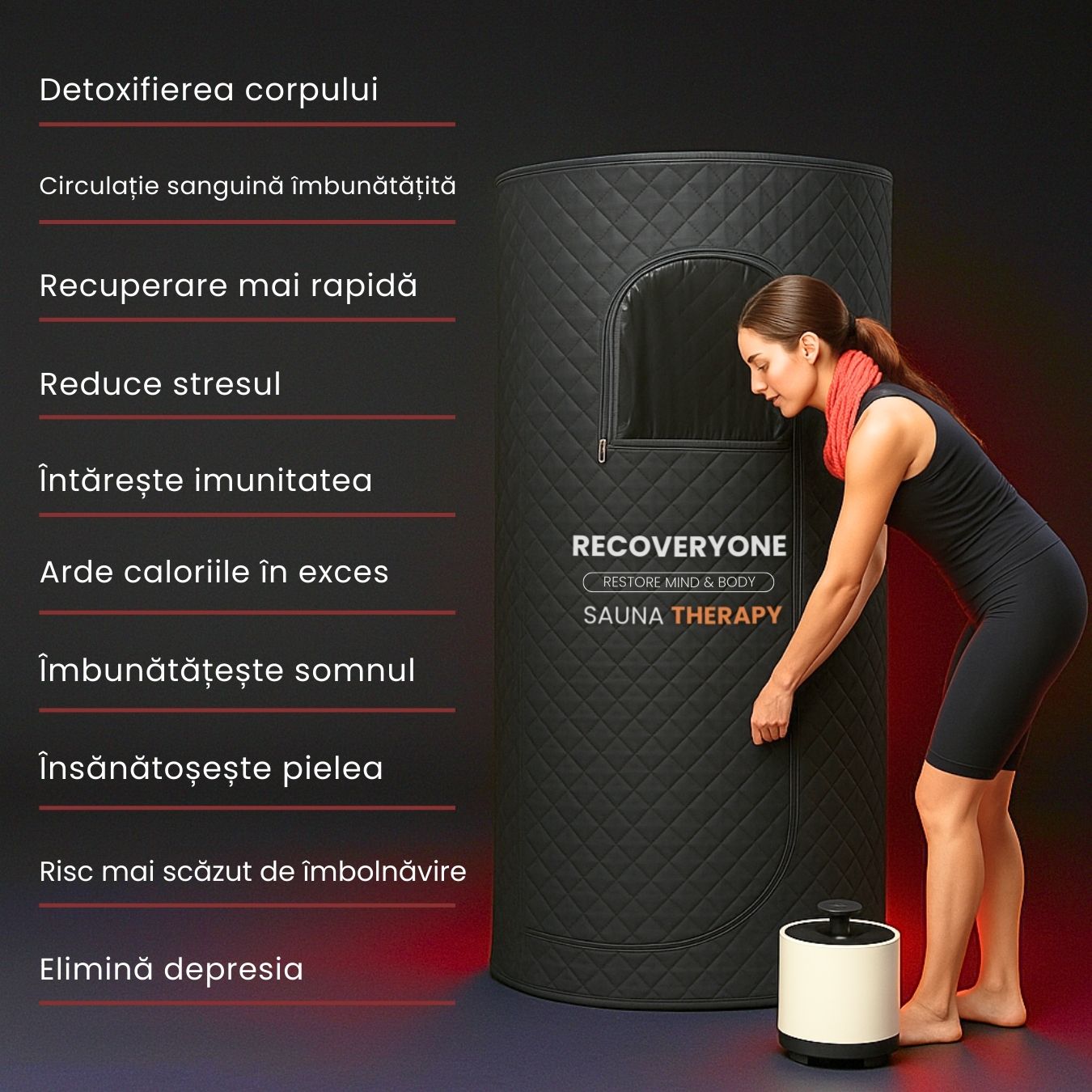 RECOVERYONE - Saună profesională pentru acasă + Cadă cu Gheață Profesională MAX (50% Reducere pentru Cadă cu Gheață)