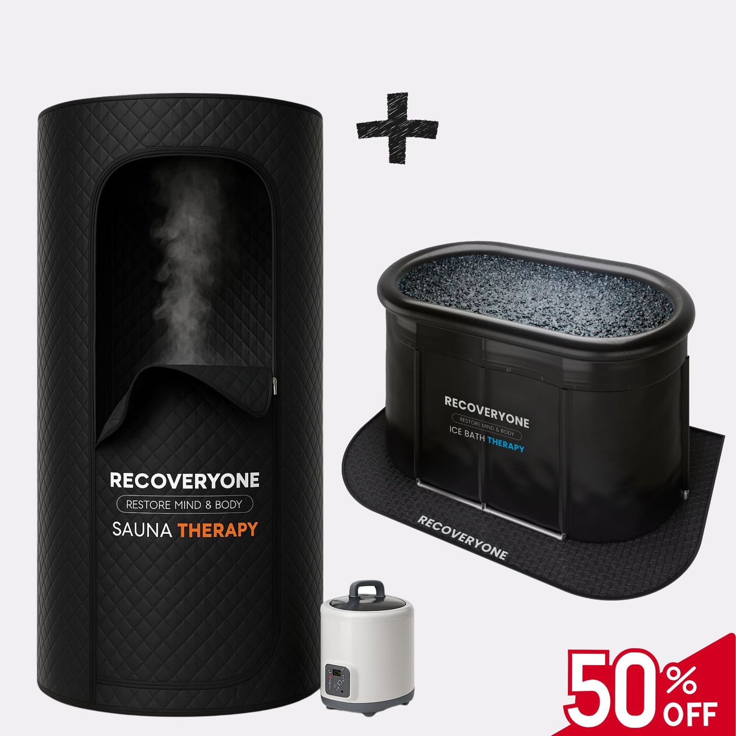 RECOVERYONE - Saună profesională pentru acasă + Cadă cu Gheață Profesională MAX (50% Reducere pentru Cadă cu Gheață)