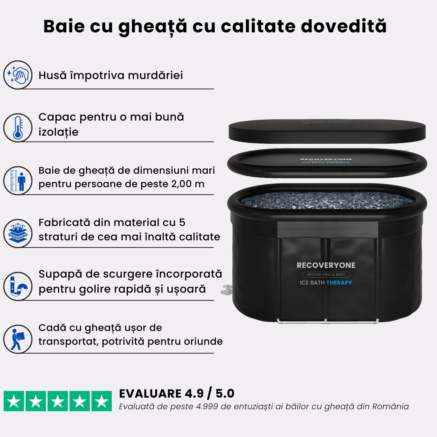 RECOVERYONE - Saună profesională pentru acasă + Cadă cu Gheață Profesională MAX (50% Reducere pentru Cadă cu Gheață)
